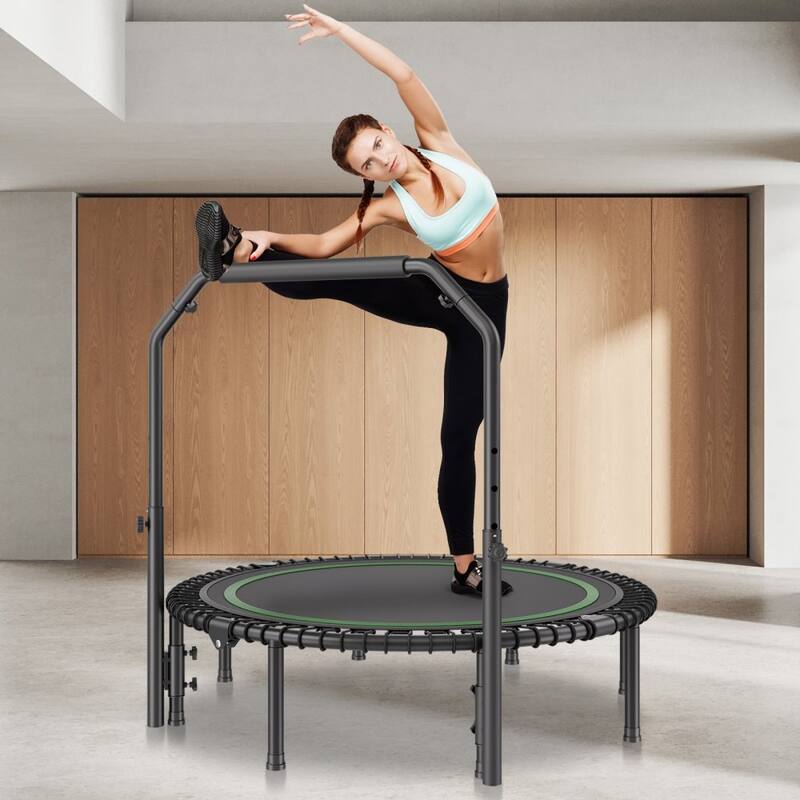 Black-Green Foldable Steel Fitness Trampoline with Adjustable Handle Perfect for Home Exercise
