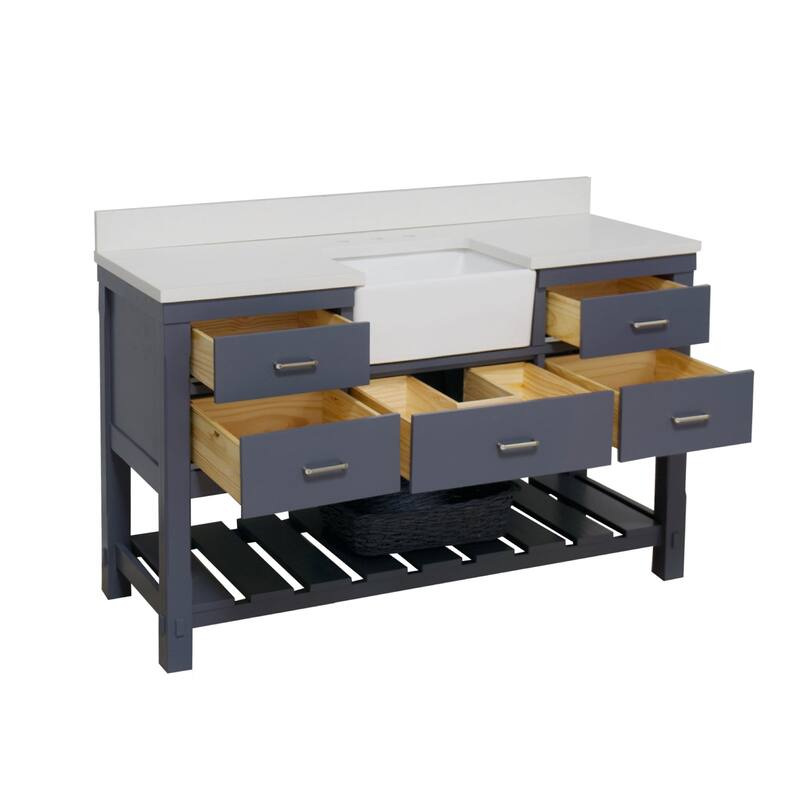 KitchenBathCollection Charlotte 60" Single Farmhouse Vanity with Quartz Top