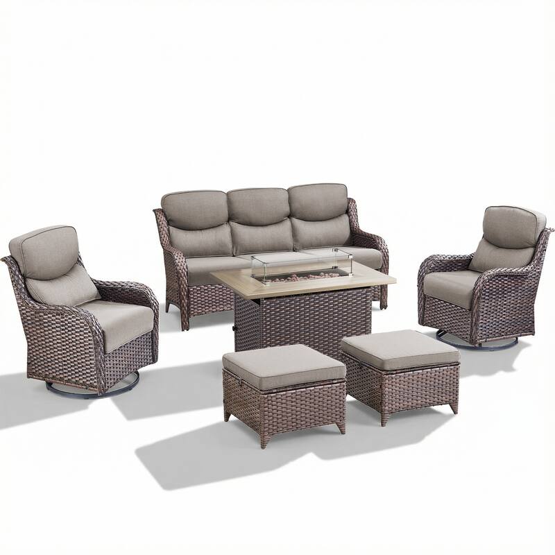 Pocassy Outdoor Fire Pit Sofa Swivel Chairs Ottoman Conversation Set