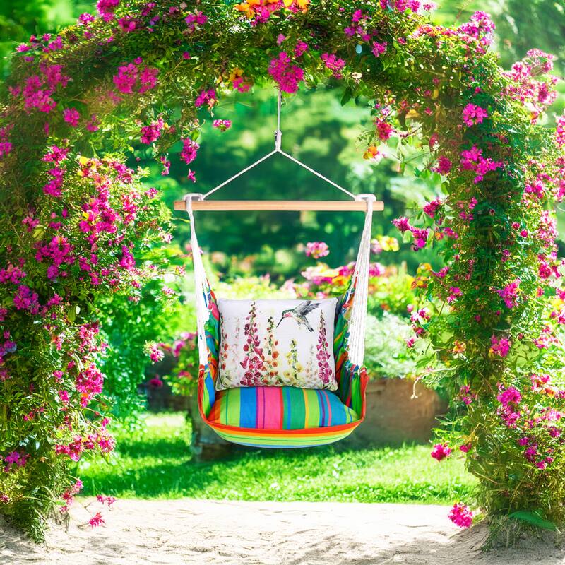 Magnolia Casual Swing Set 4 piece - Le Jardin Nouveau w/ Foxgloves with Hummingbird