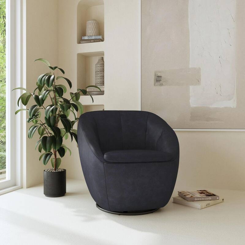 Wade Leather Swivel Chair by Flexsteel - Navy