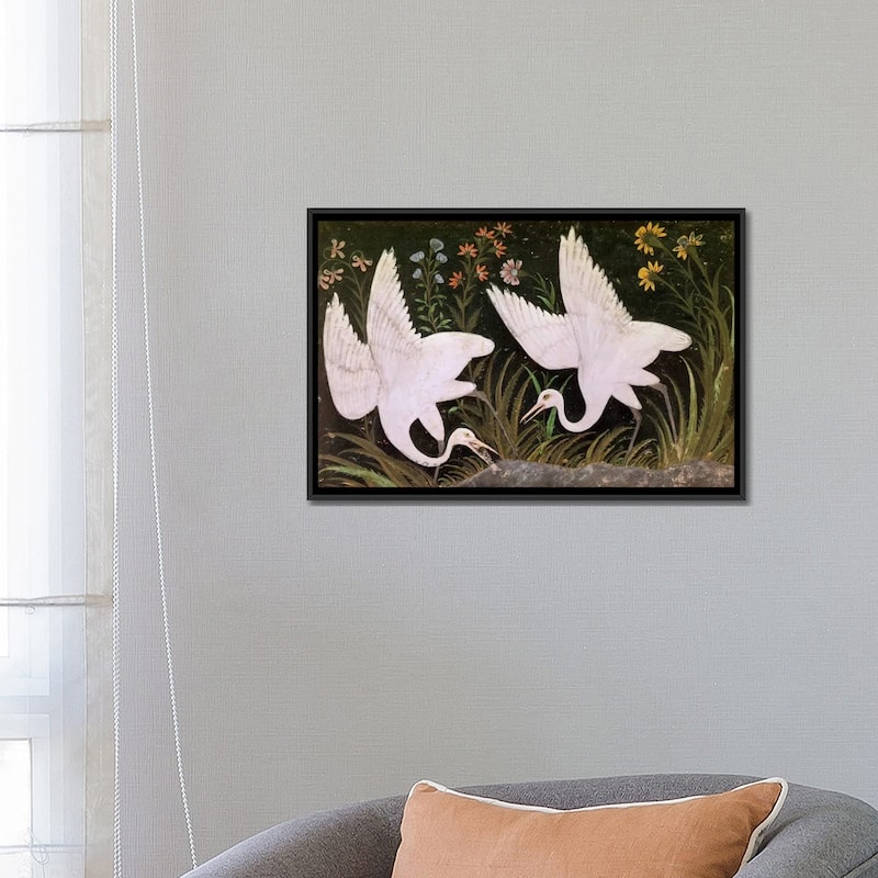 iCanvas "Two Cranes on the Edge of a Pond " by Indian School Framed Canvas Print