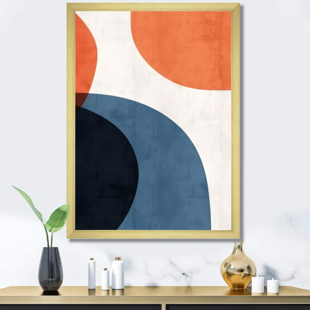Designart "Blue And Orange Minimal Boho Pattern I" Abstract Minimalism Blue - Modern Hallway Framed Wall Art Decor