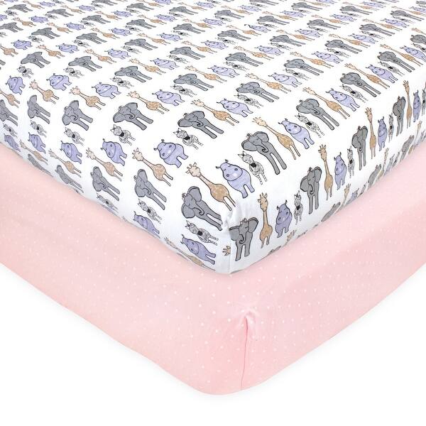 slide 1 of 1, Hudson Baby Infant Girl Cotton Fitted Crib Sheet, Pink Safari, One Size - Pink Safari - One Size One Size - Pink Safari