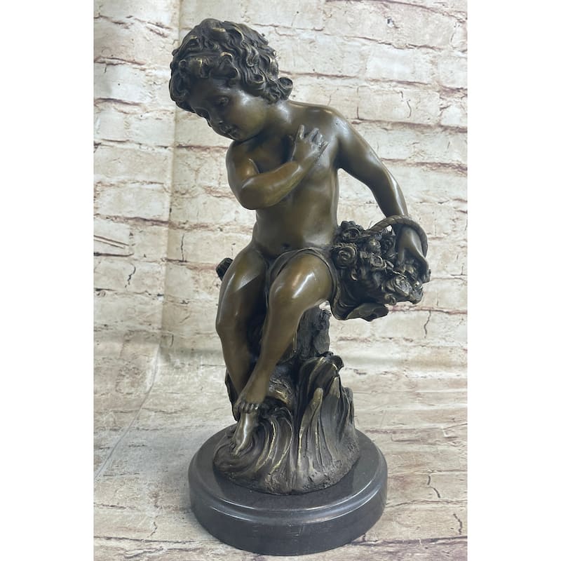 Young Boy Child Figurative Art Bronze Metal Statue Sculpture Vintage Moreau Decor Marble Base