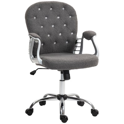 Home Office Chair, Button Tufted Desk Chair with Padded Armrests, Adjustable Height and Swivel Wheels