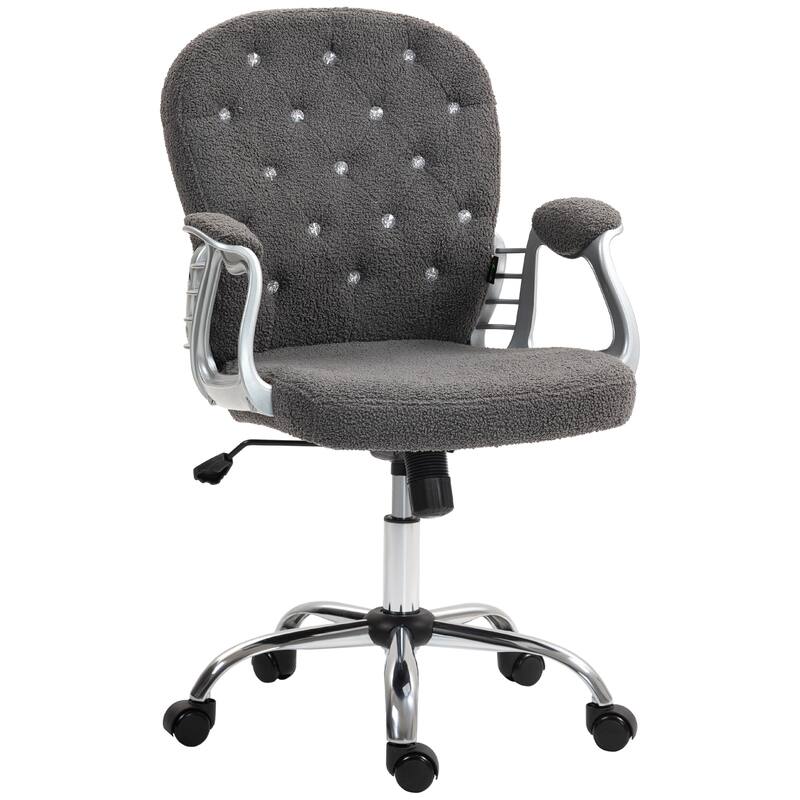 Teddy Fleece Home Office Chair, Button Tufted Desk Chair with Padded Armrests, Adjustable Height and Swivel Wheels, Dark Gray - Dark Gray