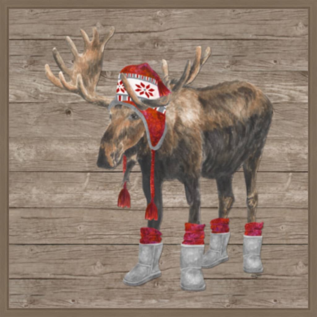 Warm in the Wilderness Moose by Tara Reed (22 x 22 in.), Framed Canvas Wall Art Print - Sylvie Dark Gold