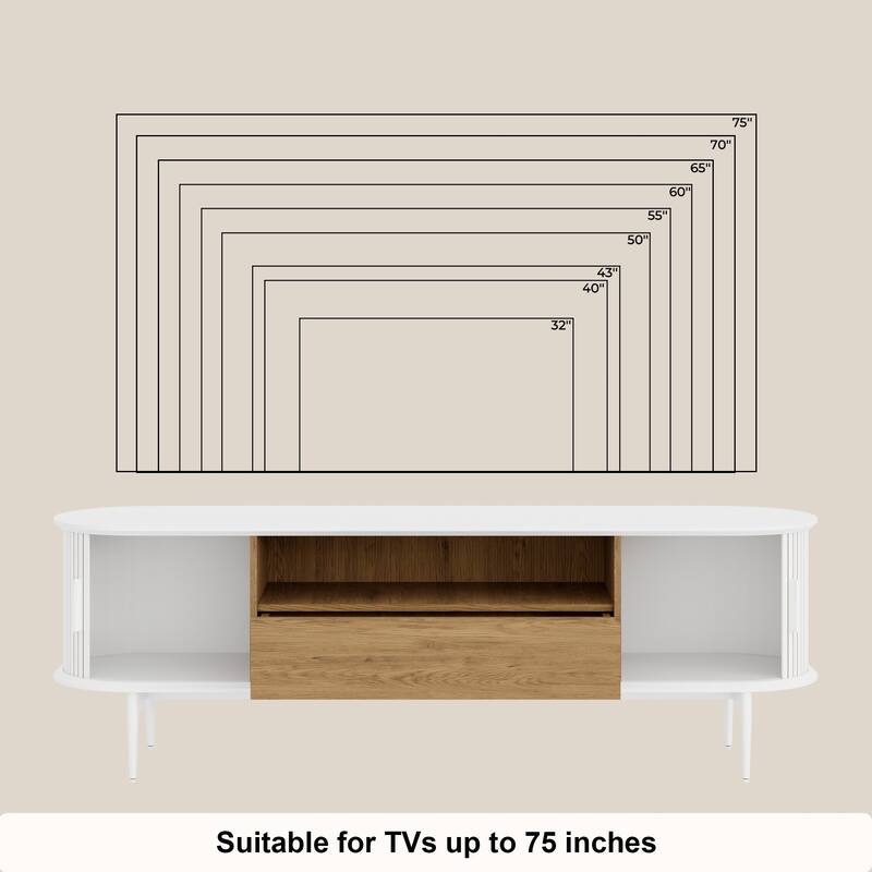 TV Stand with Drawer for TV Up to 75", Mid Century Entertainment Center with Fluted Door Cabinets & Cable Hole