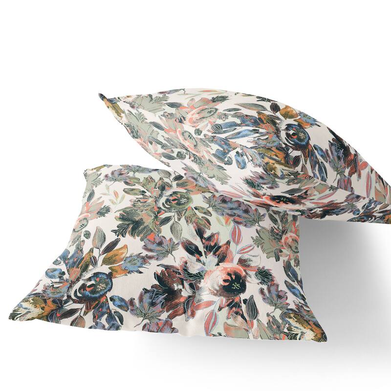 HomeRoots Set of Two 16" X 16" Pink and White Blown Seam Floral Indoor Outdoor Throw Pillow - 16.00' X '16.00' X '5.00