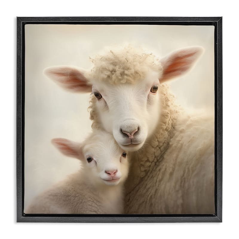 Stupell Lamb & Sheep Cuddles Framed Floater Canvas Wall Art Design By Heidi Kuntz - 18 x 18 - Black