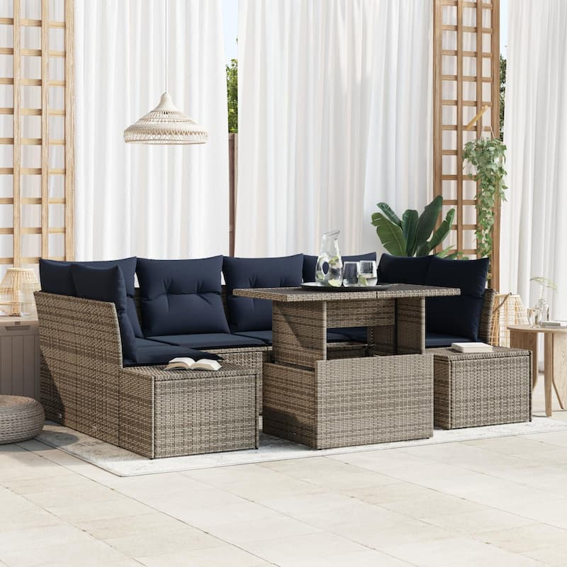 vidaXL 7 Piece Garden Sofa Set with Cushions - 91.7×60.6×27.2 - Grey
