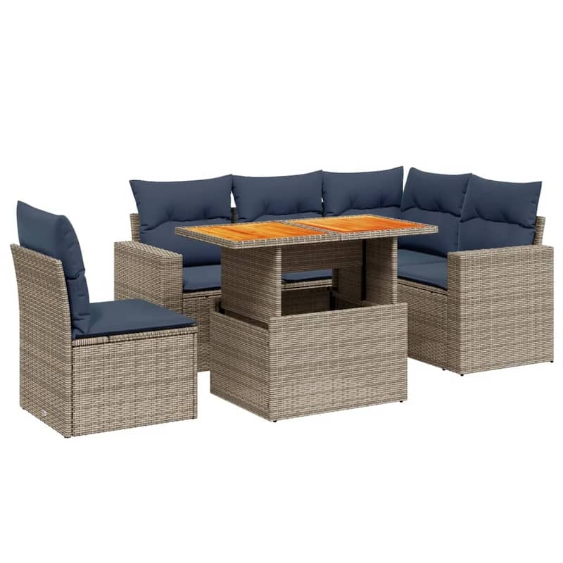vidaXL Patio Sofa Set with Cushions Outdoor Furniture 6 Piece Poly Rattan - 24.4" x 24.4" x 27.2"