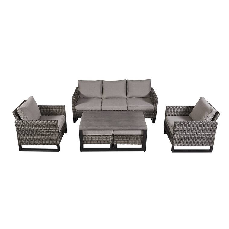 Gymojoy 6-Piece Outdoor Furniture Sofa Chair Table with Ottoman