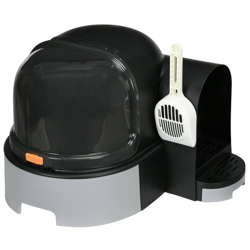 PawHut Cat Litter Box with Lid, Covered Litter Box, Easy to Clean & Open Including Openable Front Cover, Litter Scoop, Green - Grey