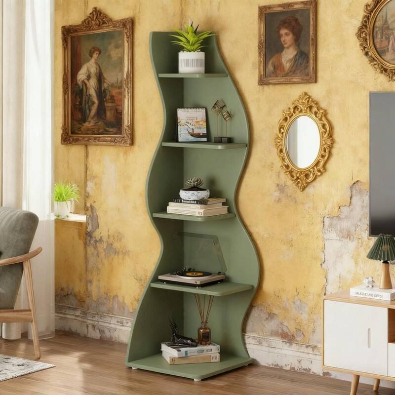 5-Tier Corner Wall Bookshelf - Storage Rack and Plant Stand
