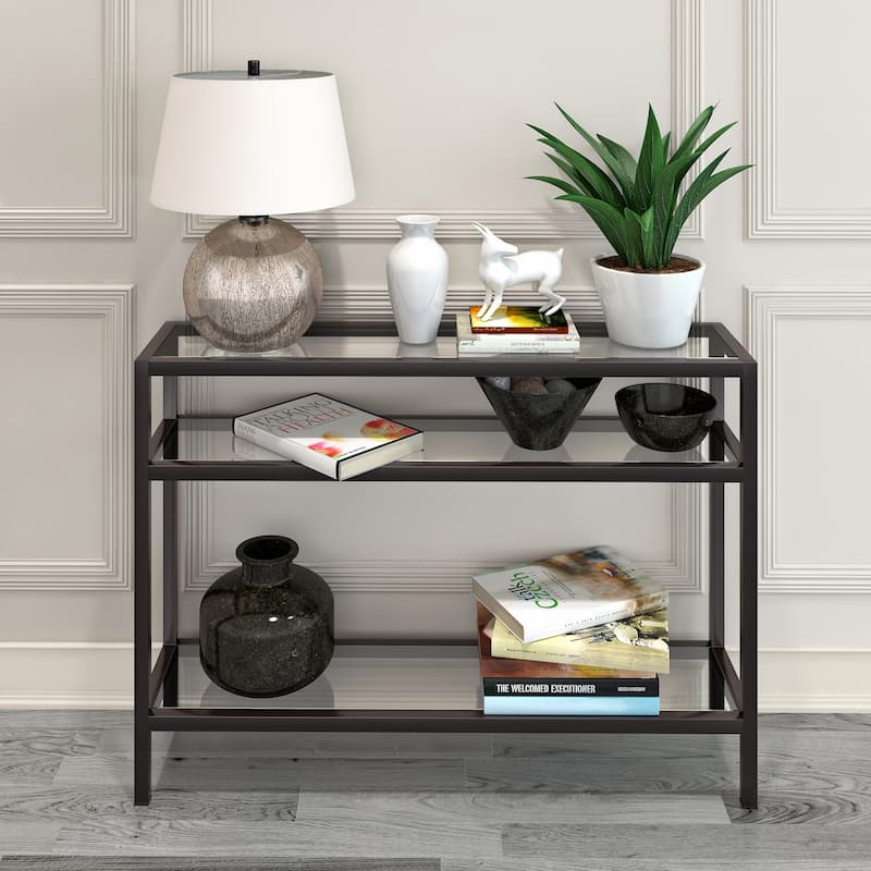 Sivil Rectangular Contemporary Metal/Glass Console Table in Blackened Bronze