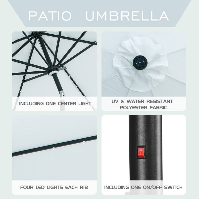 Autlaycil 10ft Solar LED lights Outdoor Patio Umbrella With Base