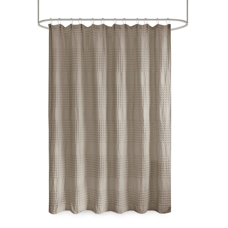 White 100 Cotton Waffle Patterned Shower Curtain