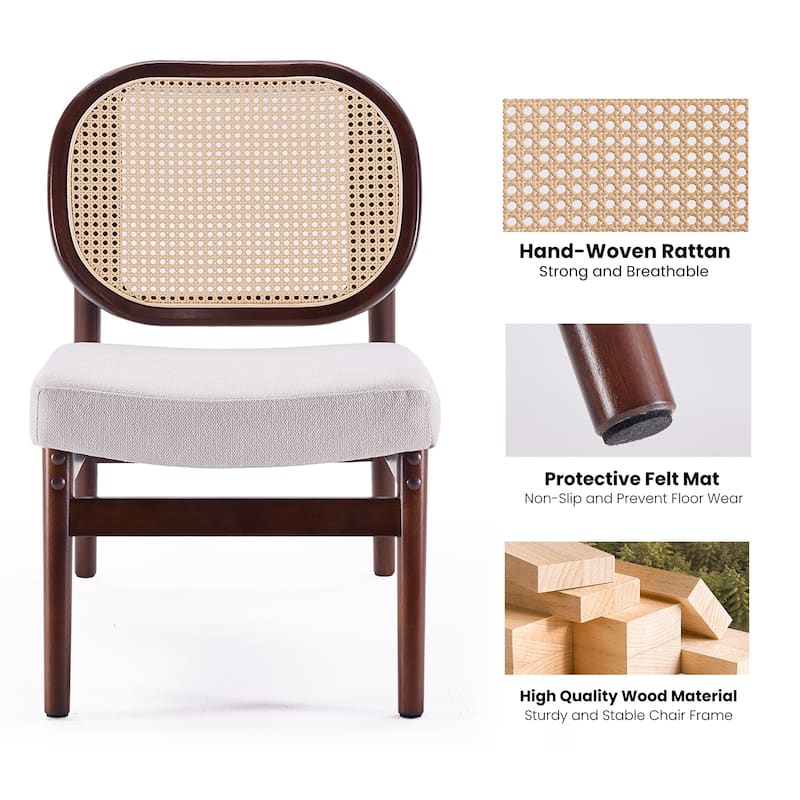 Rattan Accent Chair, Upholstered Living Room Chair with Rattan Back & Wood Frame, Mid-Century Modern Reading Chair