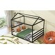 preview thumbnail 7 of 22, Queen Size House Shape Platform Bed, Modern Floor Bed with Roof and Metal Bed Frame, No Box Spring Needed for Bedroom