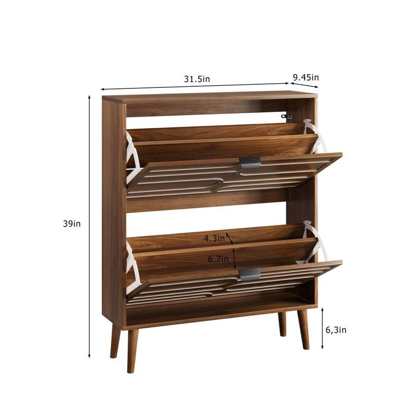 Modern 31.5 in Walnut Shoe Storage Cabinet with 2 Flip Drawers