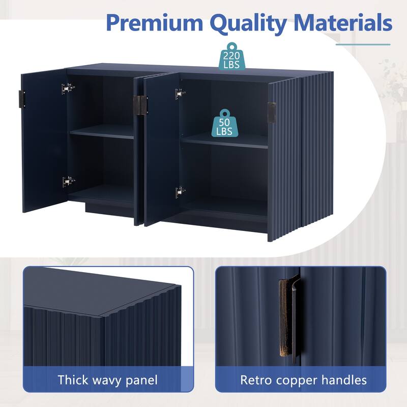 Buffet Cabinet with 4 Fluted Doors, Sideboard Cabinet with Storage, Wooden Storage Cabinet with Adjustable Shelves