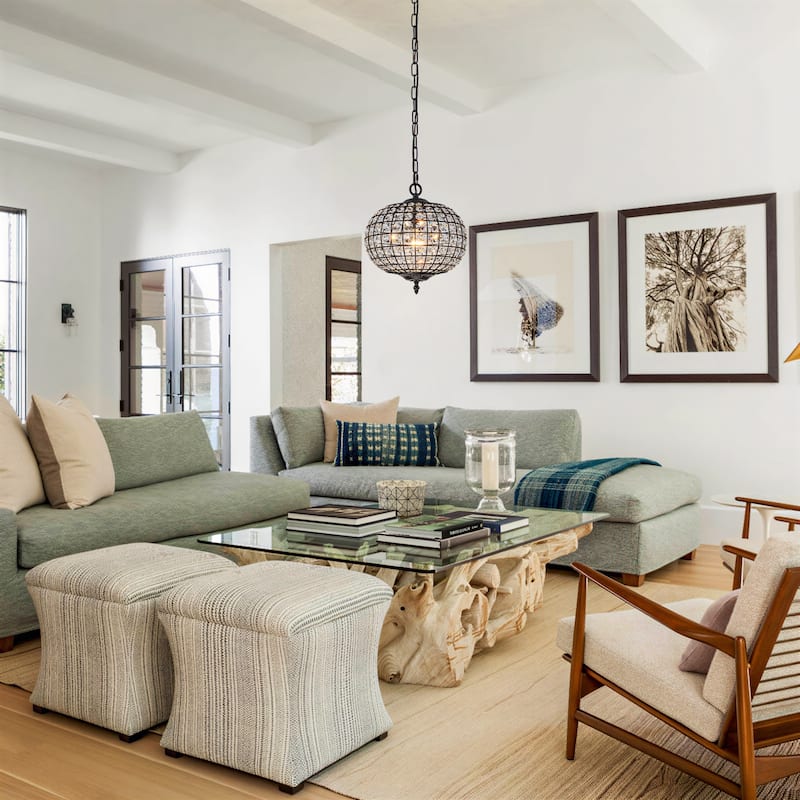 Retro French 4/5-Light Antique Brass Globe Crystal Chandelier for Living/Dining Room