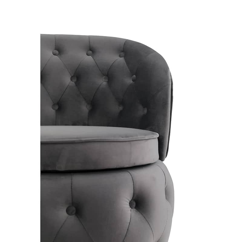 Modern 25.2" Velvet 360° Swivel Buttons Tufted Barrel Chair with Gold Stainless Steel Base and Storage