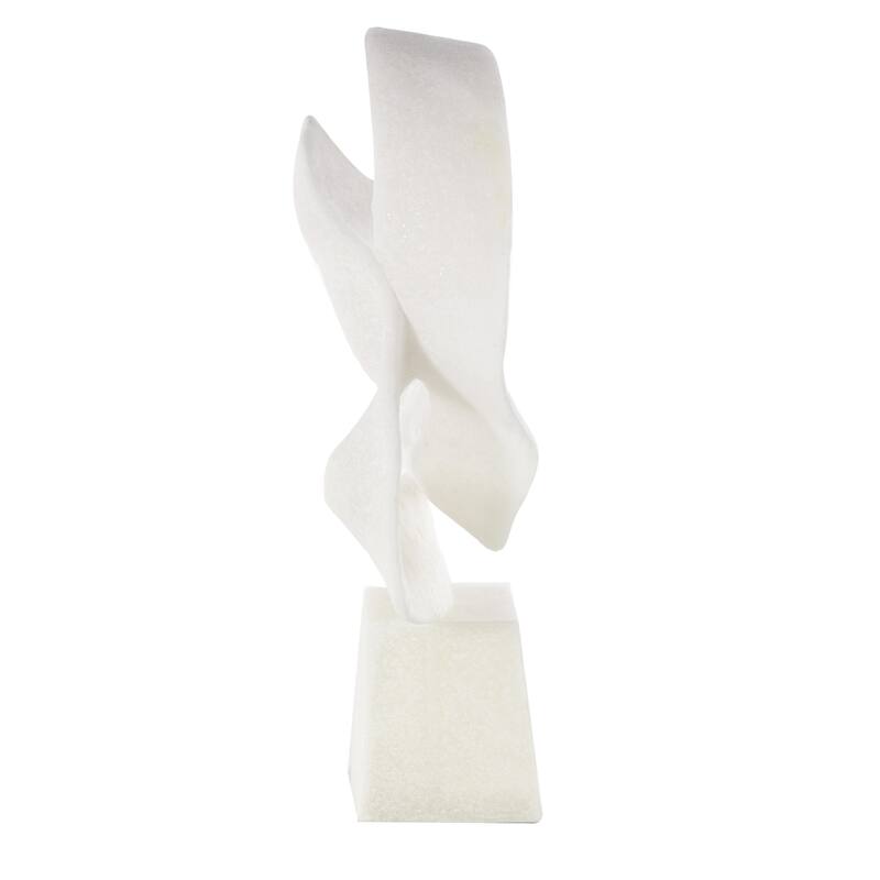 Polystone Abstract Textured Wave Decorative Sculpture with Elevated Base - White - Roche River Decor