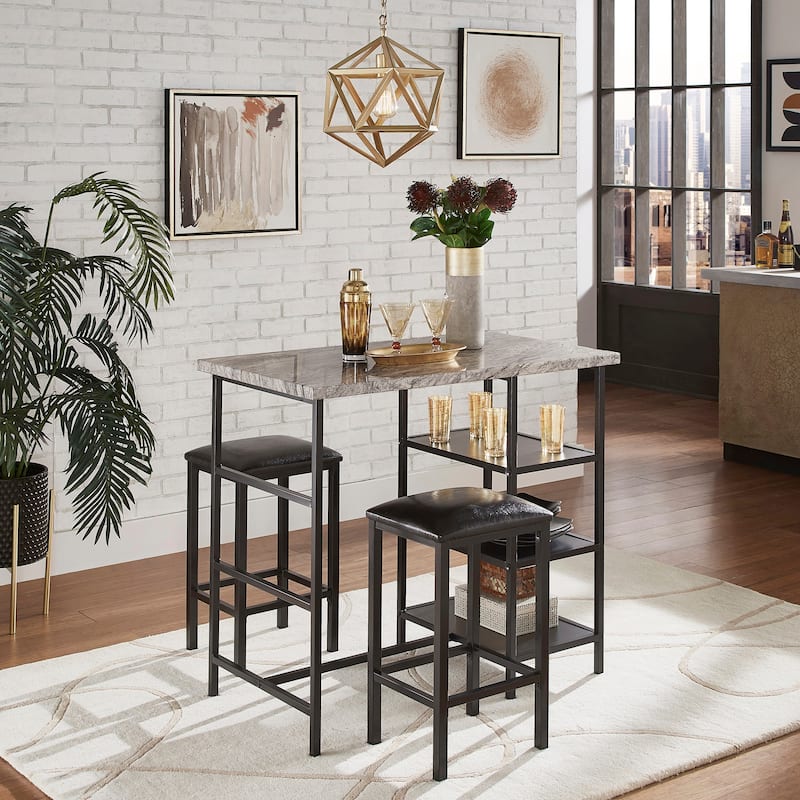 Ainsley Faux Marble Counter Height 3-piece Dining Set by iNSPIRE Q Modern - Black Finish 3-Piece Set