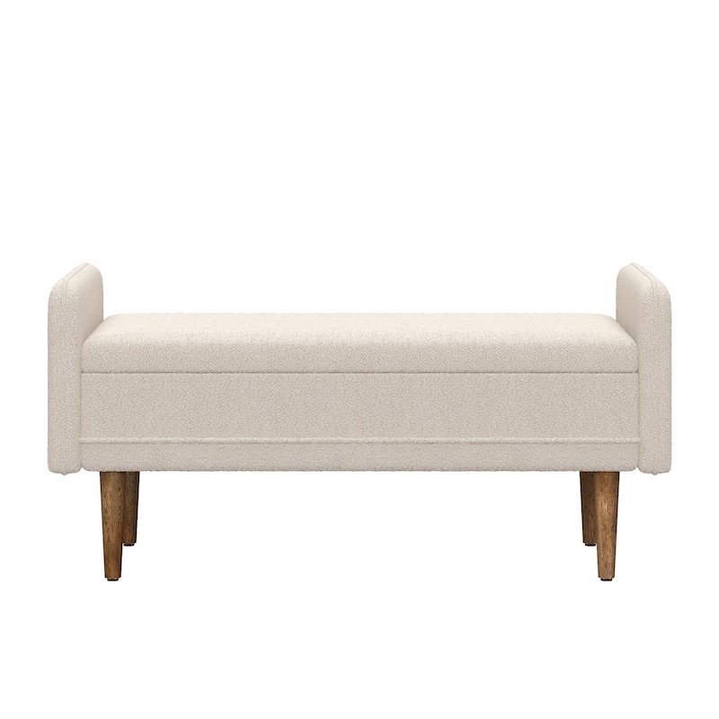 Beige Modern 16.75" Upholstered Stool with Storage and Rubber Wood Legs for Living Room