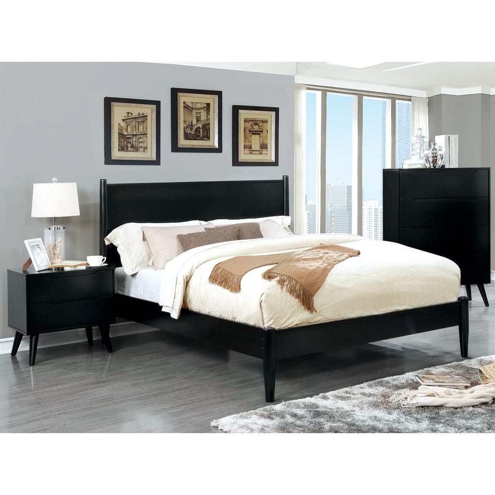 Fopp Mid-Century Modern Black Wood 3-Piece Platform Bedroom Set by Furniture of America