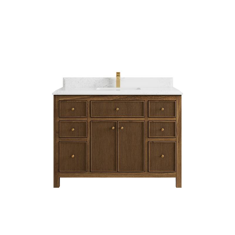 Willow Collections 48 in. W x 22 in. D Sonoma Teak Single Sink Bathroom Vanity with Countertop - 1.5" Empira White - Dark Natural