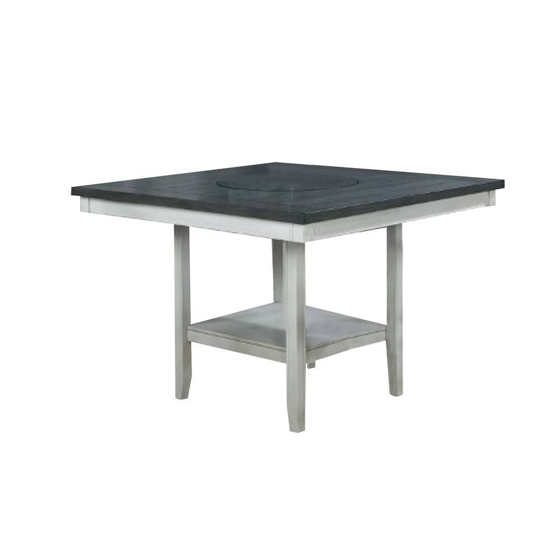 Counter Height Table with Wooden Open Shelf, White and Gray