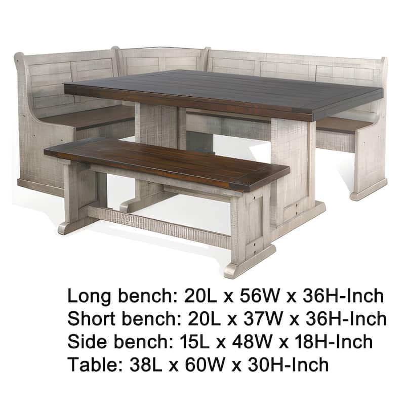 Camie 4pc Corner Breakfast Nook Set, Gray Brown Dining Table and Bench