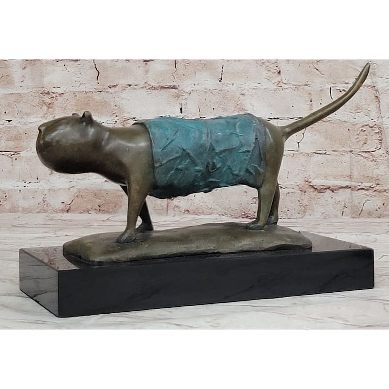 Special Patina Chubby Imitative Cat Feline By Botero Genuine Bronze Sculpture Figurine