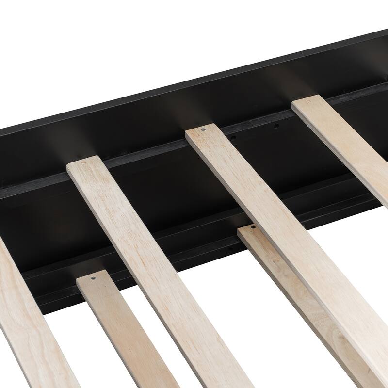 Wood Daybed with Trundle & Built-in Desk, LED Lights & USB Charging Port, Available in Full or Twin