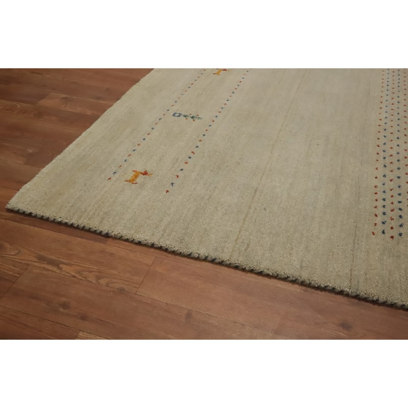 Hand Knotted Oriental 100% Wool Carpet Tribal Animal Pictorial Beige & Ivories Gabbeh Area Rug - 7' 11'' X 4' 11''
