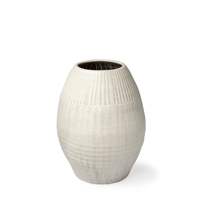 Reyan Large Pearl White Ceramic Striped Vase
