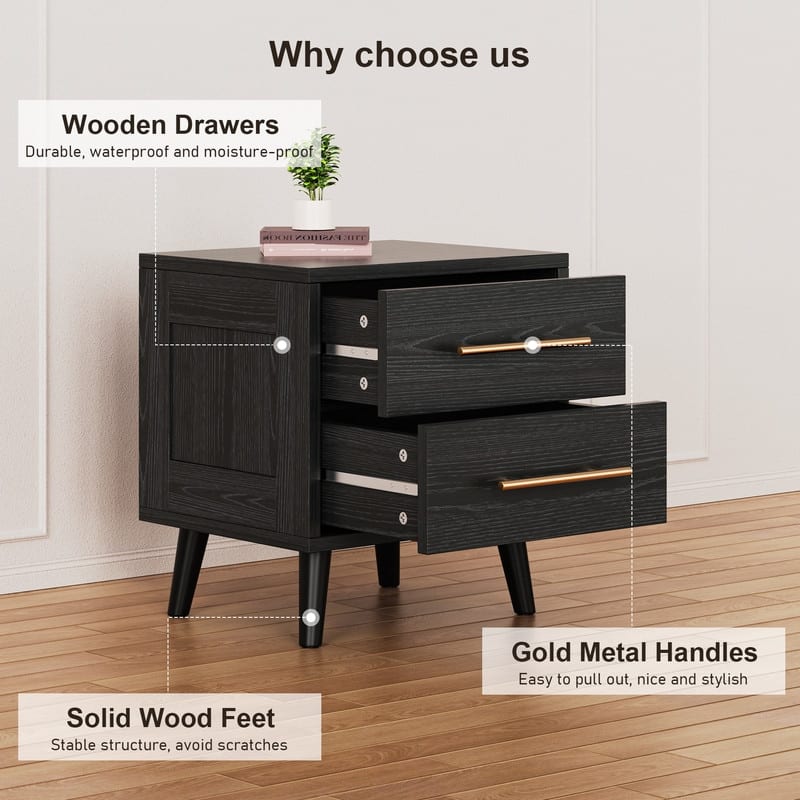 Modern Nightstand Bedside Table Storage, Side End Table for Bedroom with 2 Drawers
