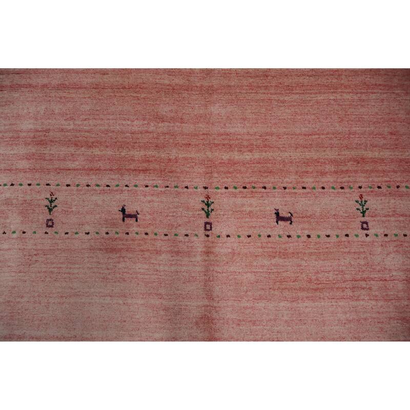 Hand Knotted Oriental 100% Wool Carpet Tribal Animal Pictorial Pink Gabbeh Area Rug - 7' 10'' X 5' 1''