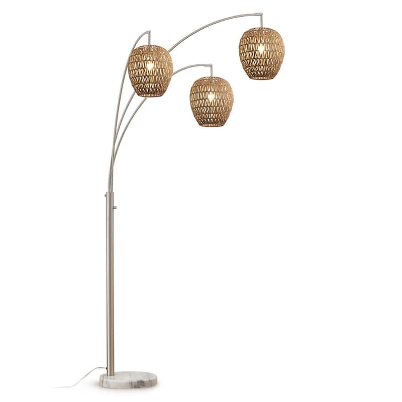 HOMEGLAM 83" 3-Light Oval Woven Rattan Arched Floor Lamp - Brushed Nickel