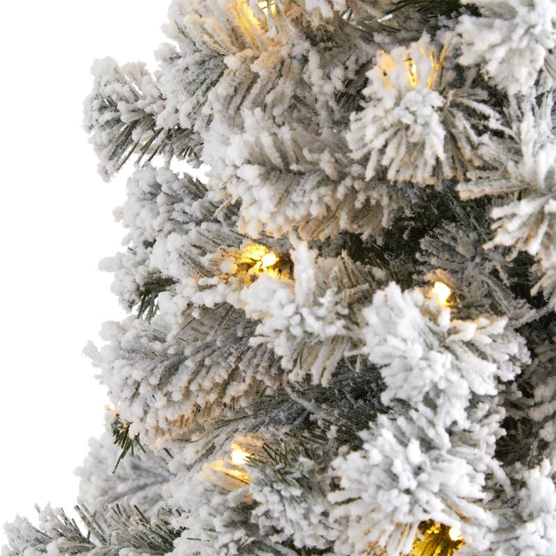5ft Pre-Lit Artificial Christmas Tree - Flocked Frosted Fir with Stand & 150 Lights - Holiday Decor - White - 26