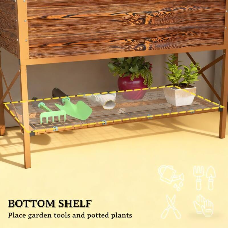 Elevated Gardening Bed with Bottom Storage Shelf for yard patio garden