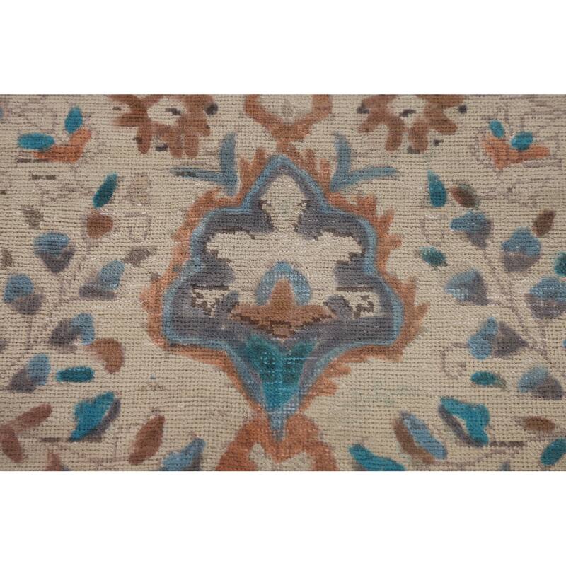 Ivory Floral Tabriz Persian Vintage Rug Handmade Wool Carpet - 6'4"x 9'6"