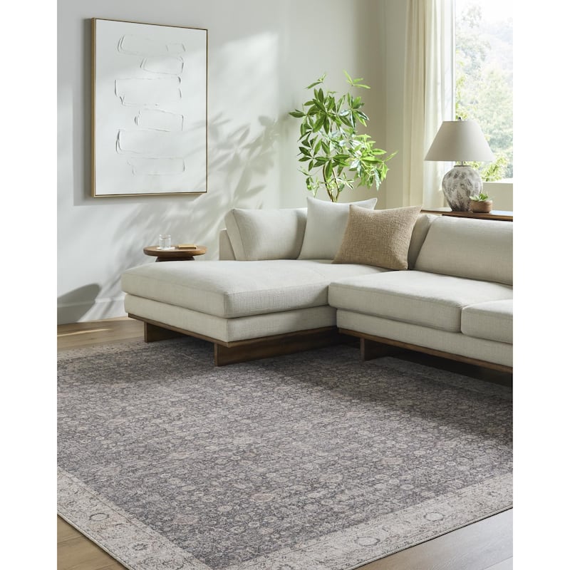 Our PNW Home x Livabliss Spokane Vintage Border Area Rug - 7' 9" x 10' - Charcoal/Tan