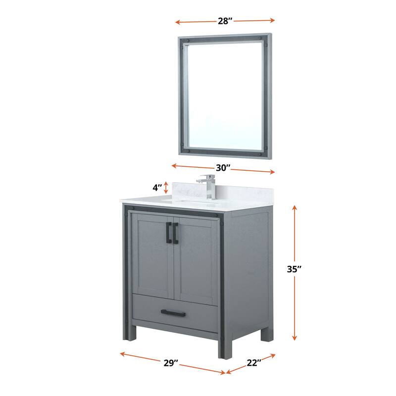 Ziva 30 in W x 22 in D White Bath Vanity, White Quartz Top, Faucet Set and 28 in Mirror