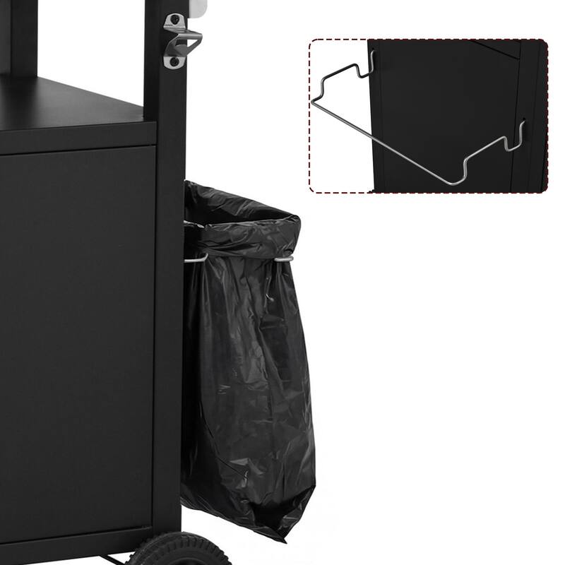 Outdoor Grill Cart with Foldable Table, Storage Cabinet & Wheels