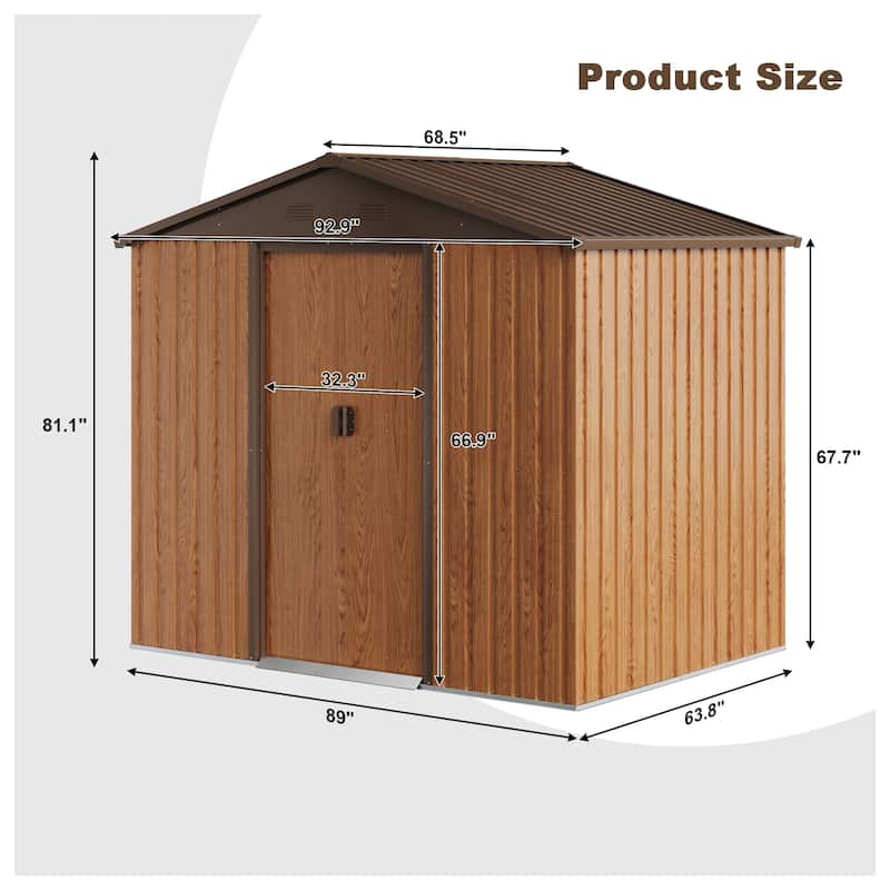 Clihome 6 x 8' Storage Shed Metal Imitation Wood Grain Tool Shed with Floor